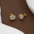 Classic Gold-Plated CZ Oval Halo Stud Earrings
