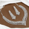 Crystal Flower Design Silver Polished Diamond Necklace Set