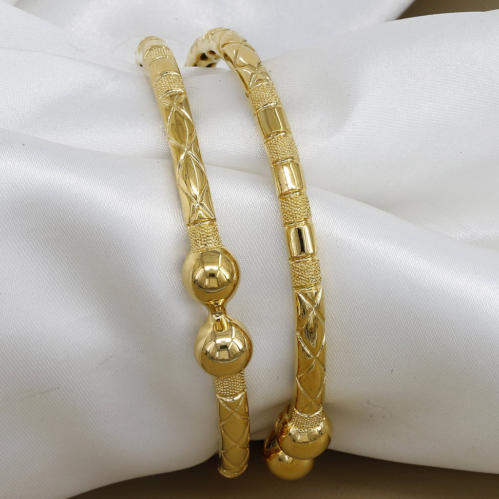 Daily Wear Gold Tone Set Of 2 Bangles with Engraved Design