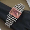 Modern Luxury Pink Stone & Pave Diamond Kada Bracelet