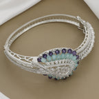Designer Purple Gemstones Diamond Kada With Colors