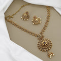 Temple Floral Pendant Antique Gold Tone Necklace Set