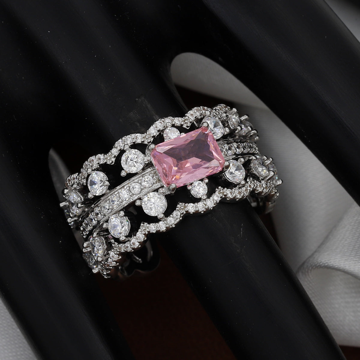 Vintage Inspired Pave Diamond Cocktail Free-Size Ring