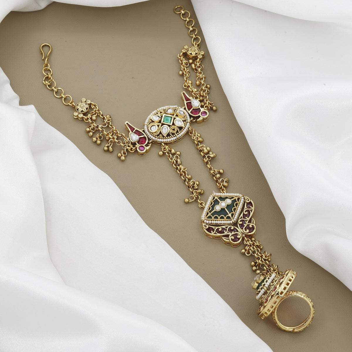 Bridal Haath Panja with Kemp Stones and Meenakari Work