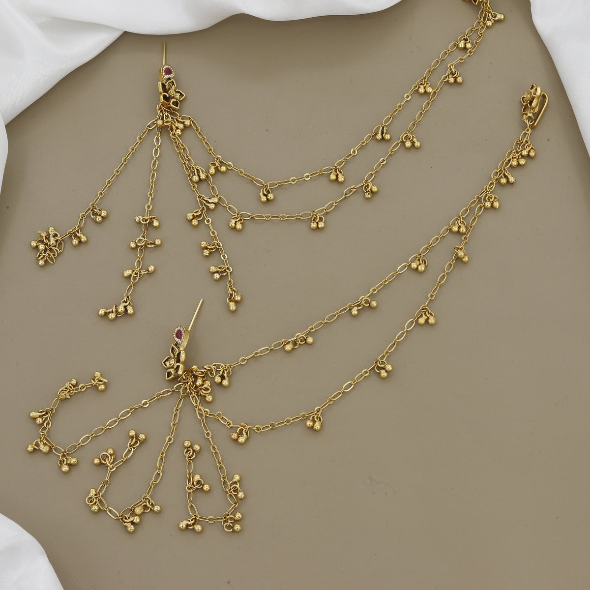 Gold Kasmiri Tone Traditional Jhumka/Kaan Chain - Indian/Bridal Ear Cuff Jewelry