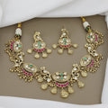 Ornate Antique Gold Necklace Set with Peacock Motifs, Kundan & Gemstones