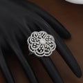 Grand Floral Silver Polished Party Wear Ring