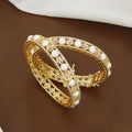 Gold Polished (Openable) Set of 2 Pearl & Cubic Zirconia Bangles