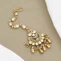 Antique Gold Kundan Maang Tikka with Dark Green Enamel