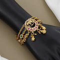 Multi-Strand Gold Bracelet with Chandbali Motif and Ghungroo Drops
