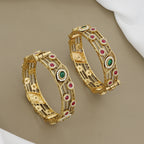 Modern Antique Gold Tone Patla Set with Ruby and Green Stones