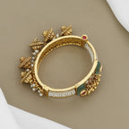 Mint Green Jade Stone & Pearl Drop Kada Bangle