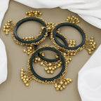 Set of 4 Gold Jhumka Bangles with Ghungroo Dangles