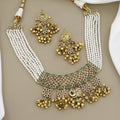 Antique Gold Peacock Necklace Set Multi-Strand Pearls & Ghungroo Dangles