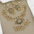 Antique Gold-Plated Temple Jewelry Set with Green Stones & Peacock Motifs