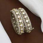 Antique Mehndi Polished Polki Kundan Patla Set with Pearl Detailing