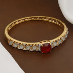 Gold Polished Regal Crimson Solitaire & White Stone Designer Bangle