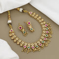 Traditional Gold-Plated Kundan Necklace Set with Pink & Green Accents