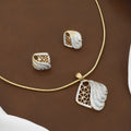 Contemporary Gold Geometric Pendant Set with White Inlay & Stones