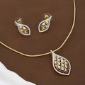Elegant Gold Leaf Motif Pendant & Earrings Set with Diamond Accents