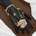 Traditional Gold-Plated Kundan Hathphool with Pearl Beading and Ghungroo Accents