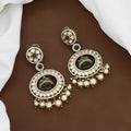 Victorian Polished Designer White & Green Stone Earrings
