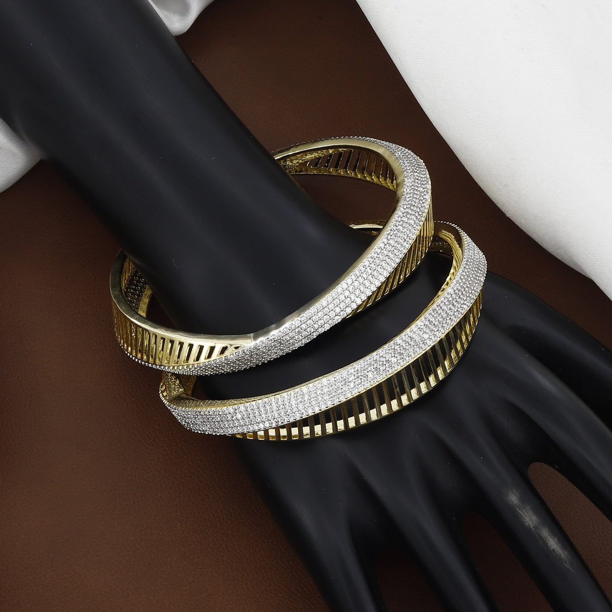 Modern Gold-Toned American Diamond Designer Bangle Set