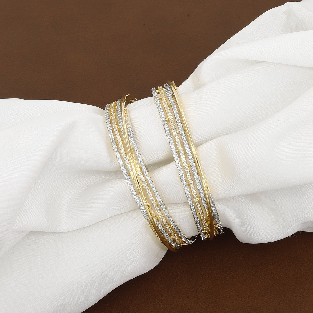 Two-Tone Gold Plated American Diamond Bangles - Set of 2