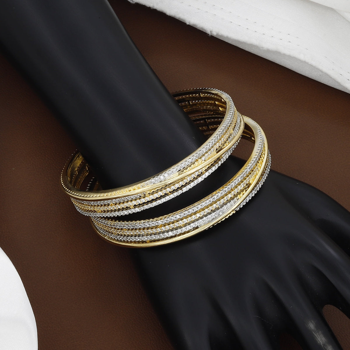Two-Tone Gold Plated American Diamond Bangles - Set of 2