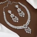 Mini Silver Polished American Diamond Floral Necklace Set