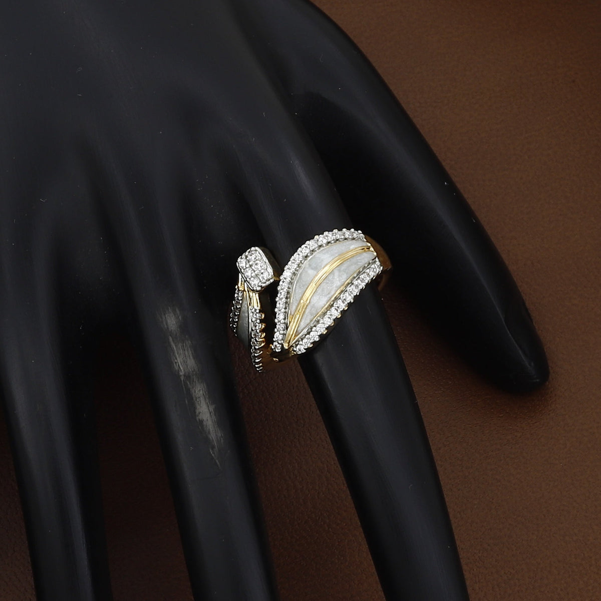 Two-Tone American Diamond Crossover Designer Ring