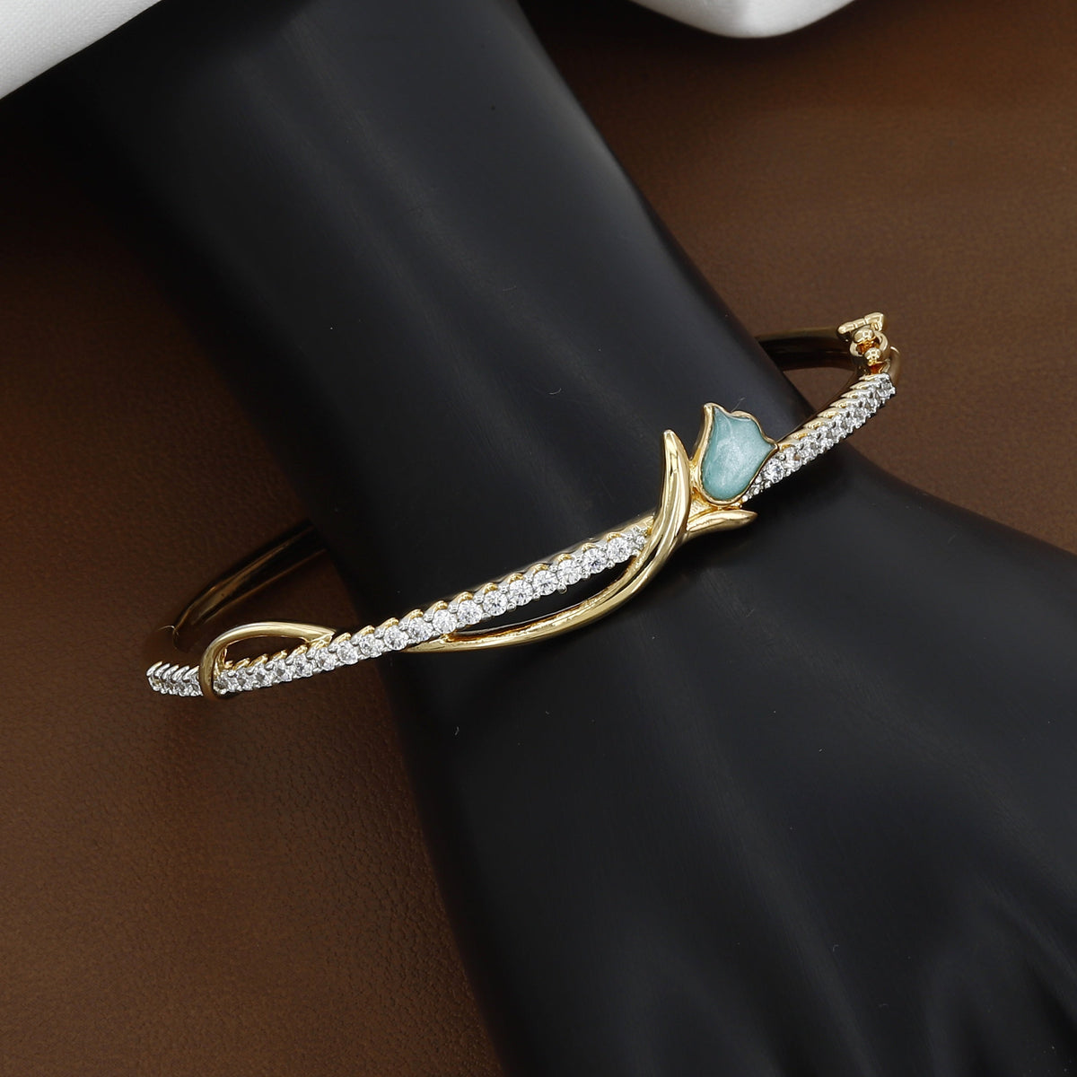 Gold Floral Tulip Bangle with Turquoise Stone