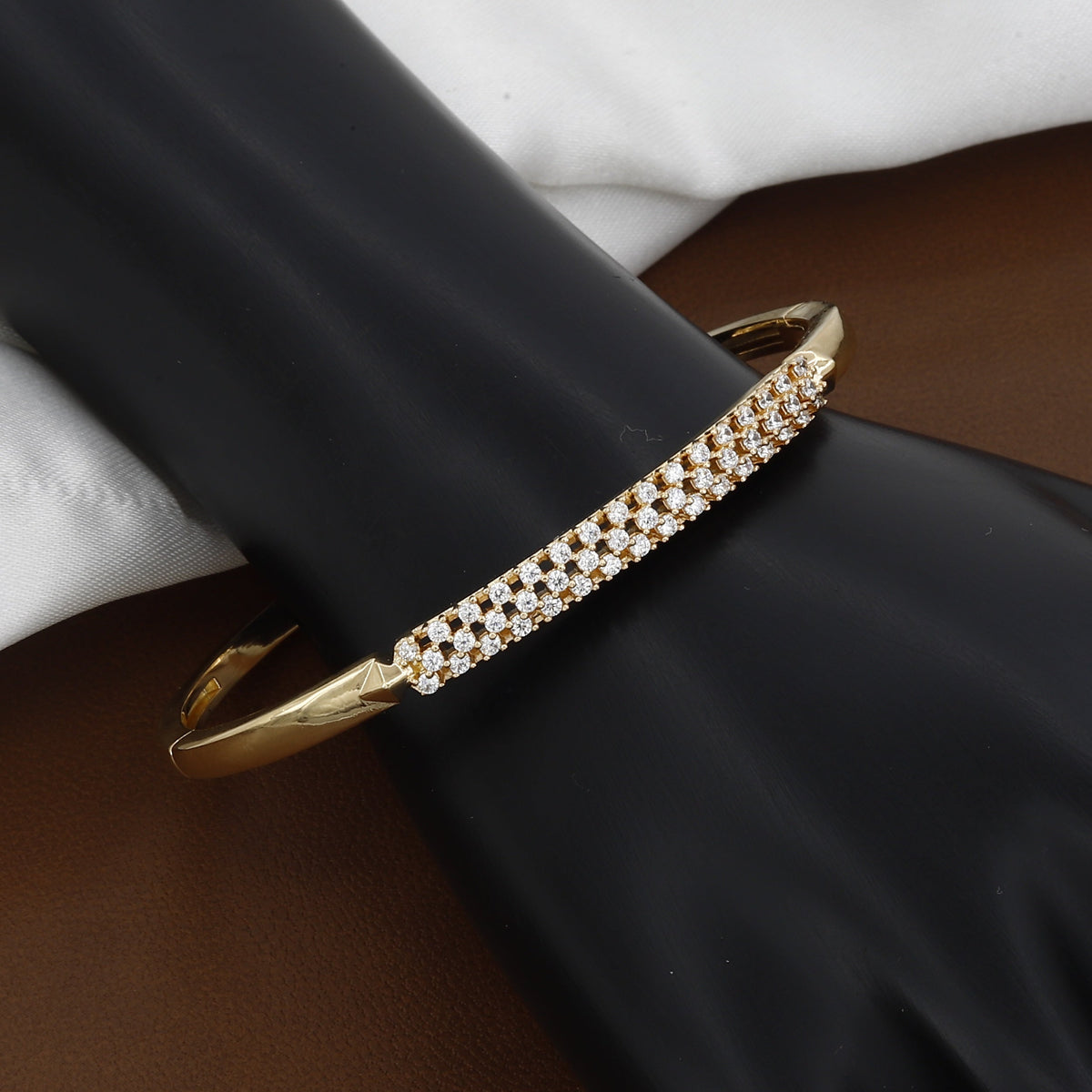 Gold Triple-Row Pave Diamond Bangle  Bracelet