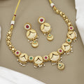 Gold-Plated Meenakari Necklace Set with Pastel Enamel & Pearl Droplets