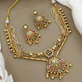 Traditional Gold Plated Multi-Layered Pearl Necklace Set with Chandbali Earrings