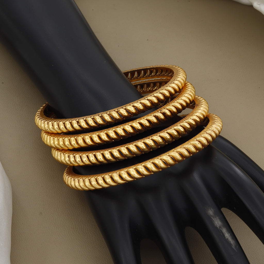 Traditional Gold-Plated Twisted Rope Antique Bangles Set