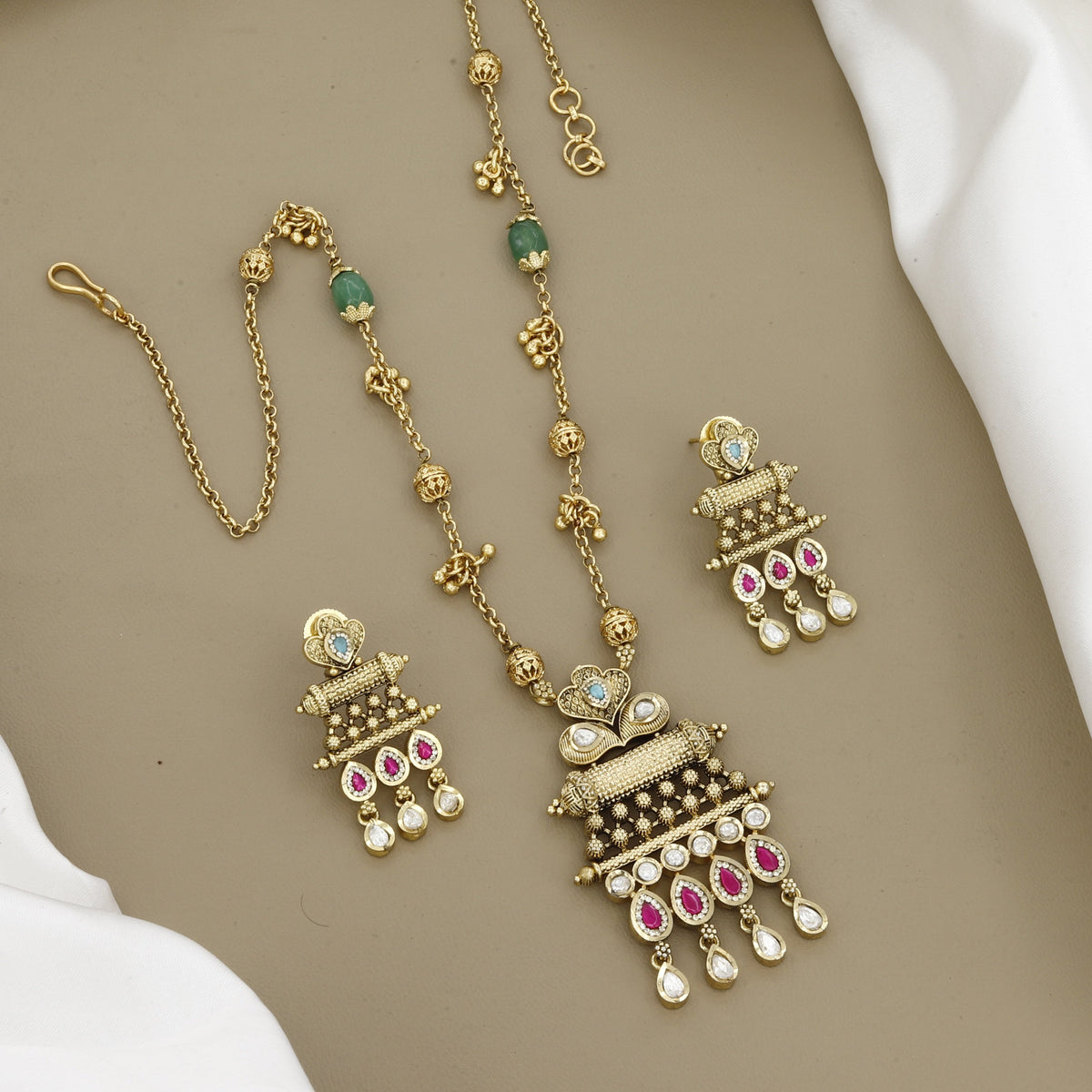 Handcrafted Antique Gold-Plated Mini Pendant Set