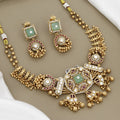 Bridal Polki & Pearl Gold Plated Necklace with Earrings