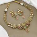 Traditional Kundan Style Floral Gold Necklace & Earring Set