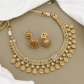 Antique Matte Gold-Plated Necklace Set With Ruby Stones