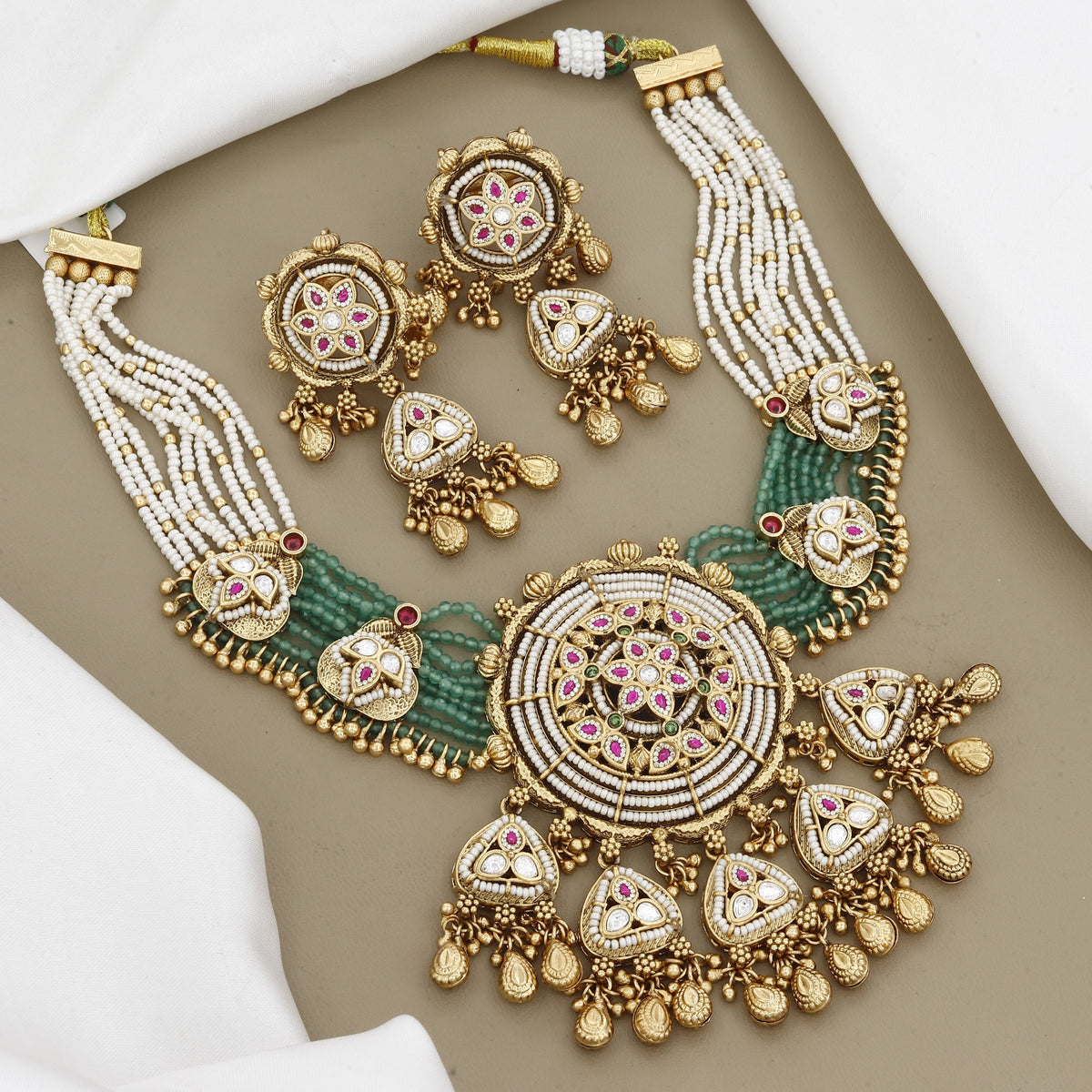 Traditional Indian Kundan & Pearl Wedding Necklace Set with Earrings