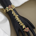 Traditional Gold-Plated Pearl Hathphool with Pink & Green Stones