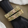 Antique Gold-Plated Ruby and Pearl Floral Kada Bangles