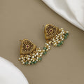 Antique Gold-Plated Traditional Earrings with Pearls & Green Beads