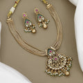 Antique Gold-Plated Meenakari Necklace Set with Kundan & Pearl Accents