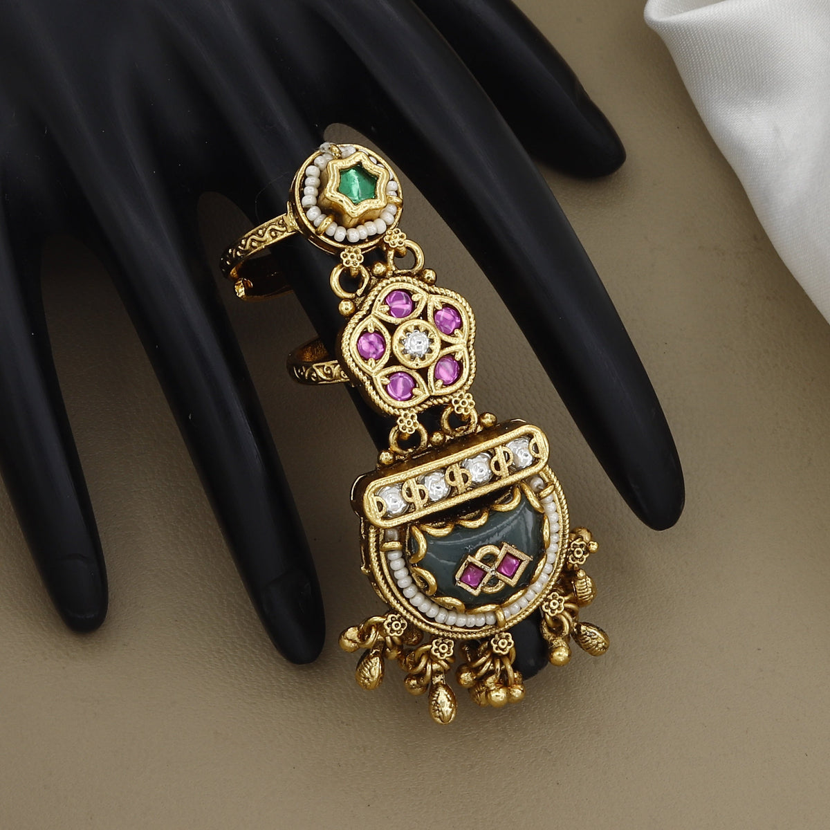 Antique Gold-Plated Long Multi-Finger Statement Ring