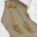 Stunning Long Gold Ghungroo Chain Earrings with Ruby Accents