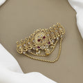 Antique Gold Temple Jewelry Hair Pin with Red Stones & Pearls