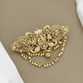 Antique Gold Palki & Peacock Hair Pin with Layered Pearl Chains