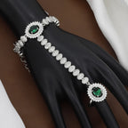 Silver Polished Emerald & CZ Stone Hath Panja